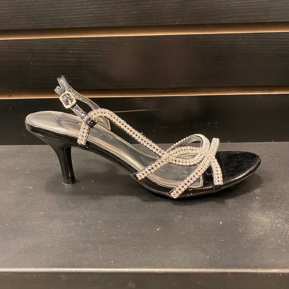 Black Rhinestone Short Heels - Picture 2 of 4